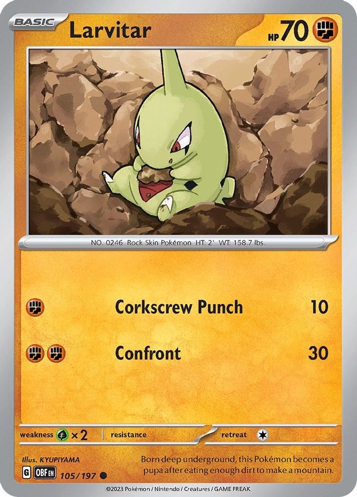 2023 Pokemon: SV03: Obsidian Flames (OBF) - Larvitar (#105/197, Common) (Reverse Holofoil, Near Mint)