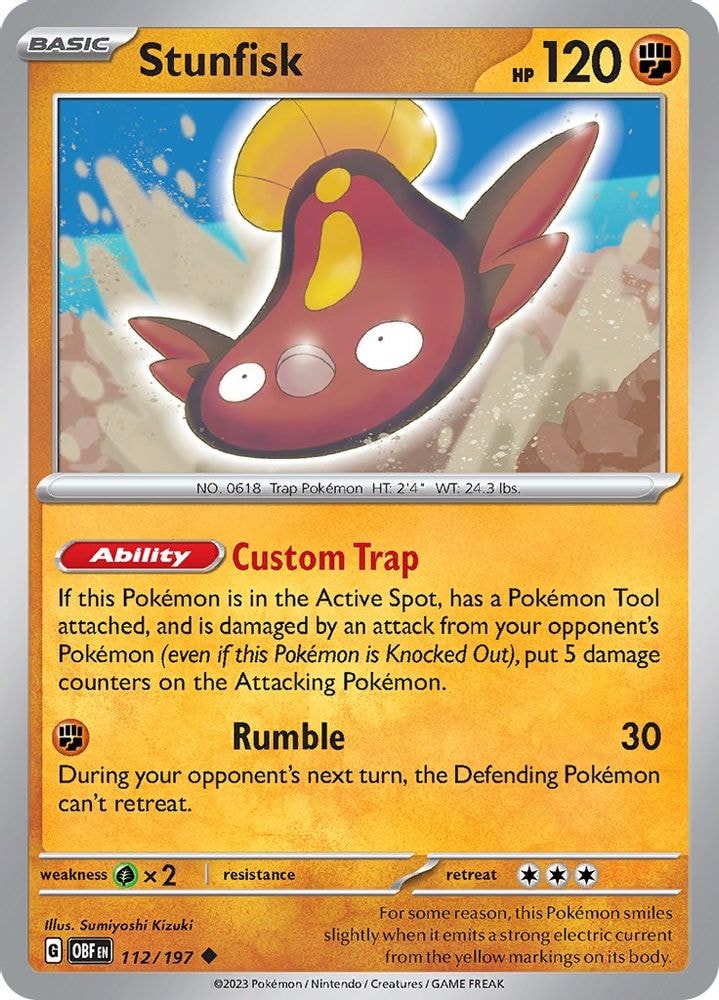 2023 Pokemon: SV03: Obsidian Flames (OBF) - Stunfisk (#112/197, Uncommon) (Reverse Holofoil, Near Mint)