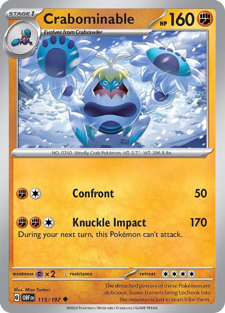 2023 Pokemon: SV03: Obsidian Flames (OBF) - Crabominable (#115/197, Uncommon) (Reverse Holofoil, Near Mint)