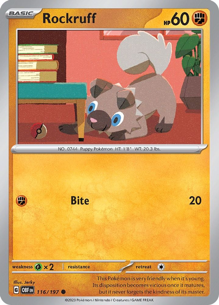 2023 Pokemon: SV03: Obsidian Flames (OBF) - Rockruff (#116/197, Common) (, Near Mint)