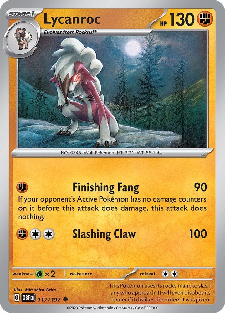 2023 Pokemon: SV03: Obsidian Flames (OBF) - Lycanroc (#117/197, Uncommon) (, Near Mint)