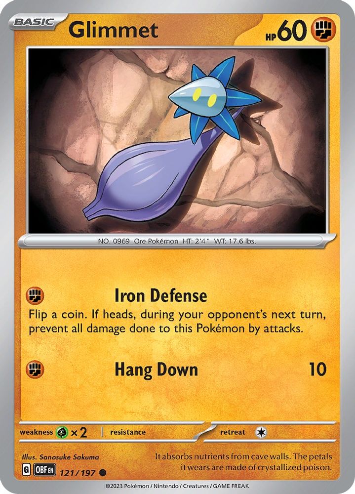 2023 Pokemon: SV03: Obsidian Flames (OBF) - Glimmet 121 197 (#121/197, Common) (, Near Mint)