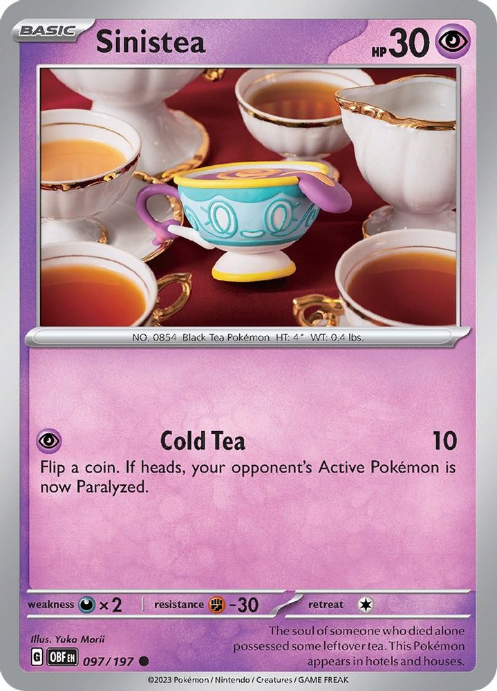 2023 Pokemon: SV03: Obsidian Flames (OBF) - Sinistea (#097/197, Common) (Reverse Holofoil, Near Mint)