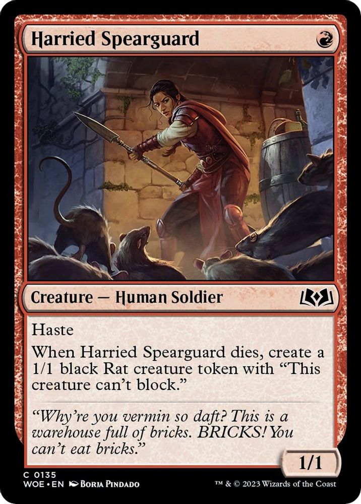 2023 Magic: The Gathering: Wilds of Eldraine (WOE) - Harried Spearguard (#135, Common)