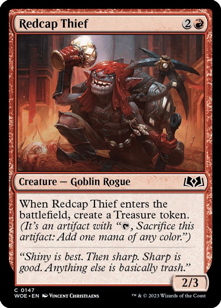2023 Magic: The Gathering: Wilds of Eldraine (WOE) - Redcap Thief (#147, Common)