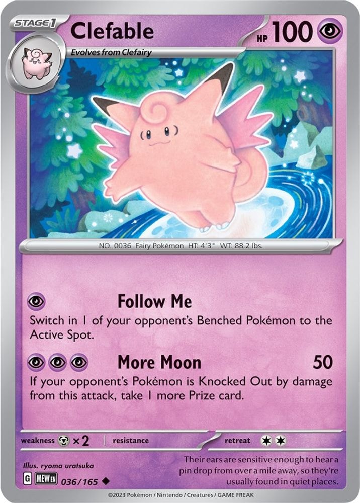 2023 Pokemon: SV: Scarlet & Violet 151 (MEW) - Clefable (#036/165, Uncommon)