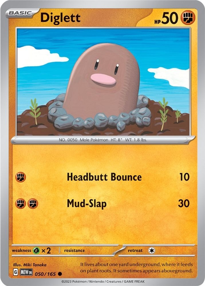 2023 Pokemon: SV: Scarlet & Violet 151 (MEW) - Diglett (#050/165, Common) (Reverse Holofoil, Near Mint)