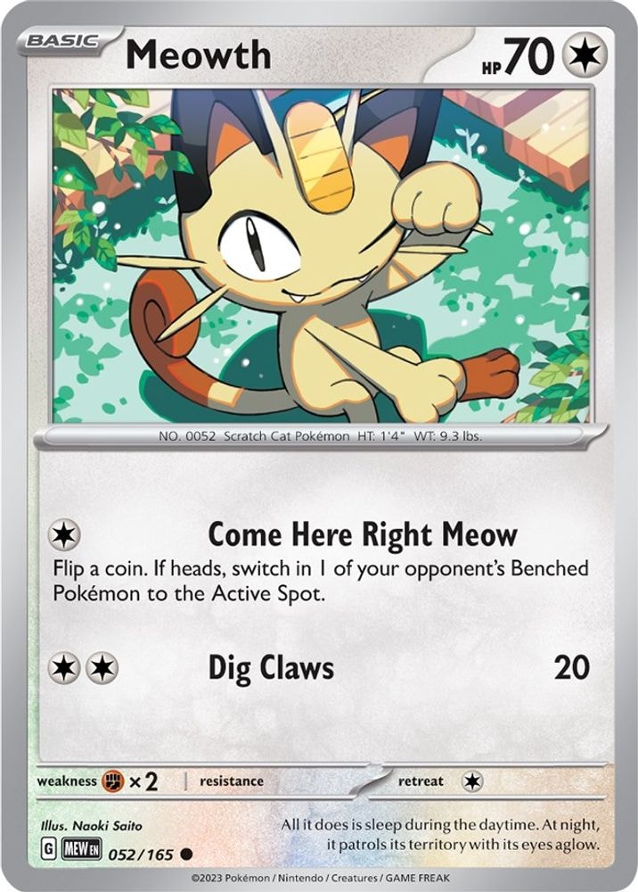 2023 Pokemon: SV: Scarlet & Violet 151 (MEW) - Meowth (#052/165, Common)