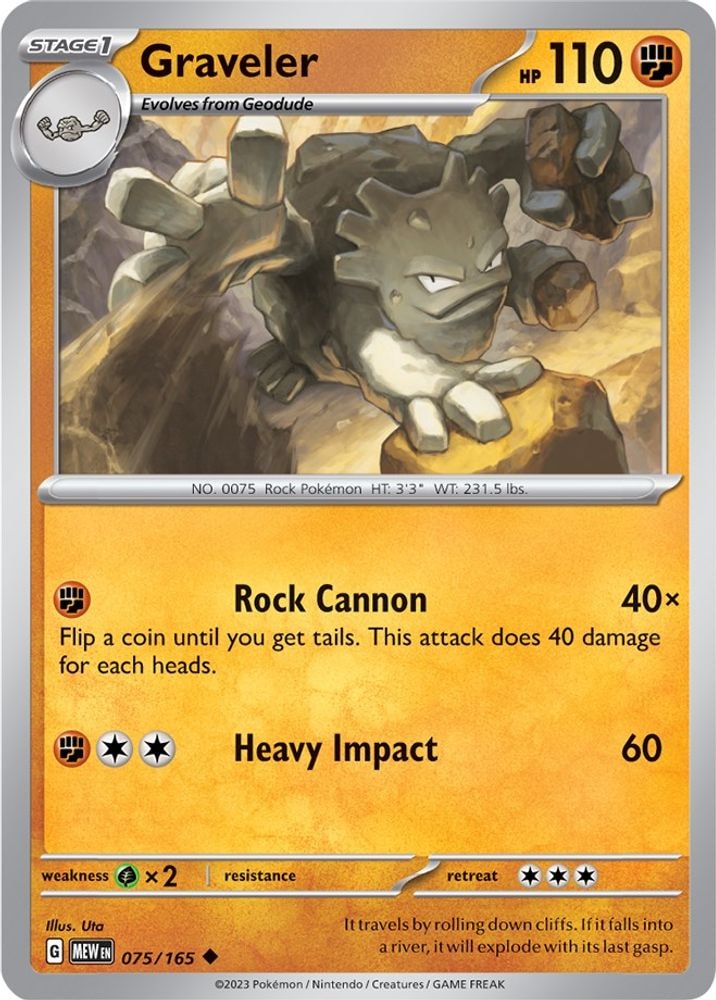 2023 Pokemon: SV: Scarlet & Violet 151 (MEW) - Graveler (#075/165, Uncommon) (Reverse Holofoil, Near Mint)
