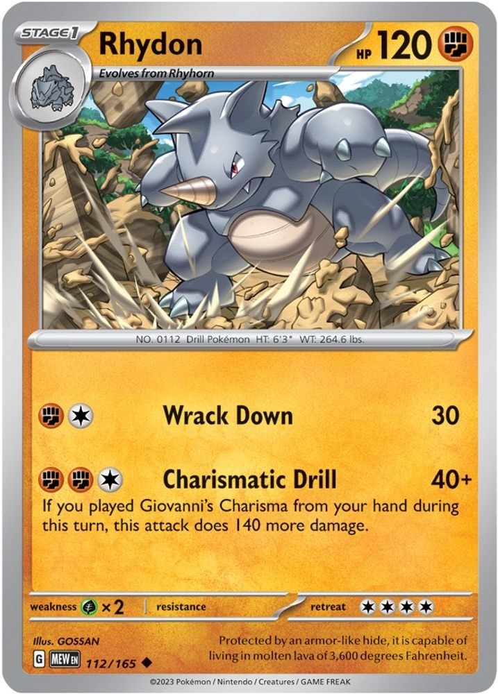 2023 Pokemon: SV: Scarlet & Violet 151 (MEW) - Rhydon (#112/165, Uncommon) (Reverse Holofoil, Near Mint)