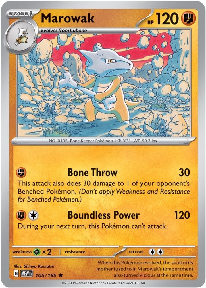 2023 Pokemon: SV: Scarlet & Violet 151 (MEW) - Marowak (#105/165, Rare) (Holofoil, Near Mint)
