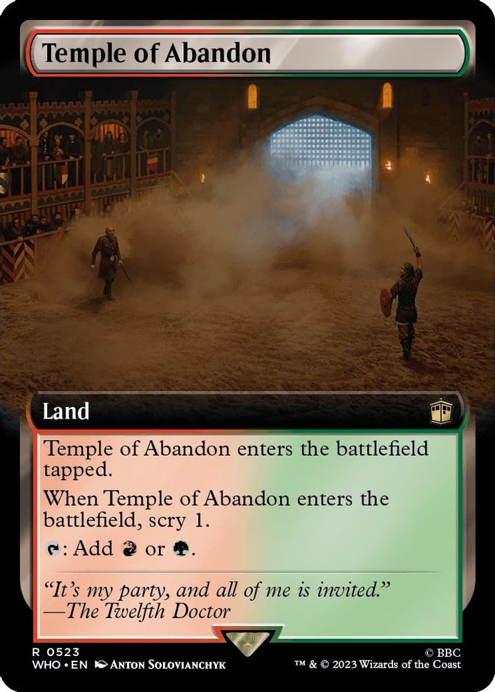 2023 Magic: The Gathering: Universes Beyond: Doctor Who (WHO) - Temple of Abandon Extended Art (#523, Rare) (Foil, Near Mint)