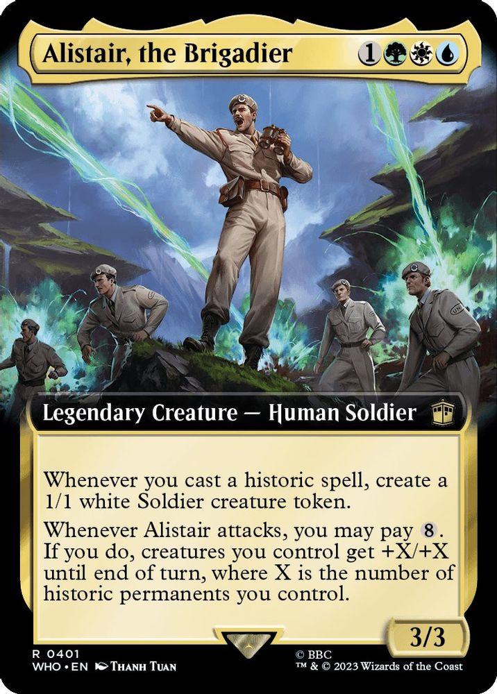 2023 Magic: The Gathering: Universes Beyond: Doctor Who (WHO) - Alistair the Brigadier Extended Art (#401, Rare) (, Near Mint)