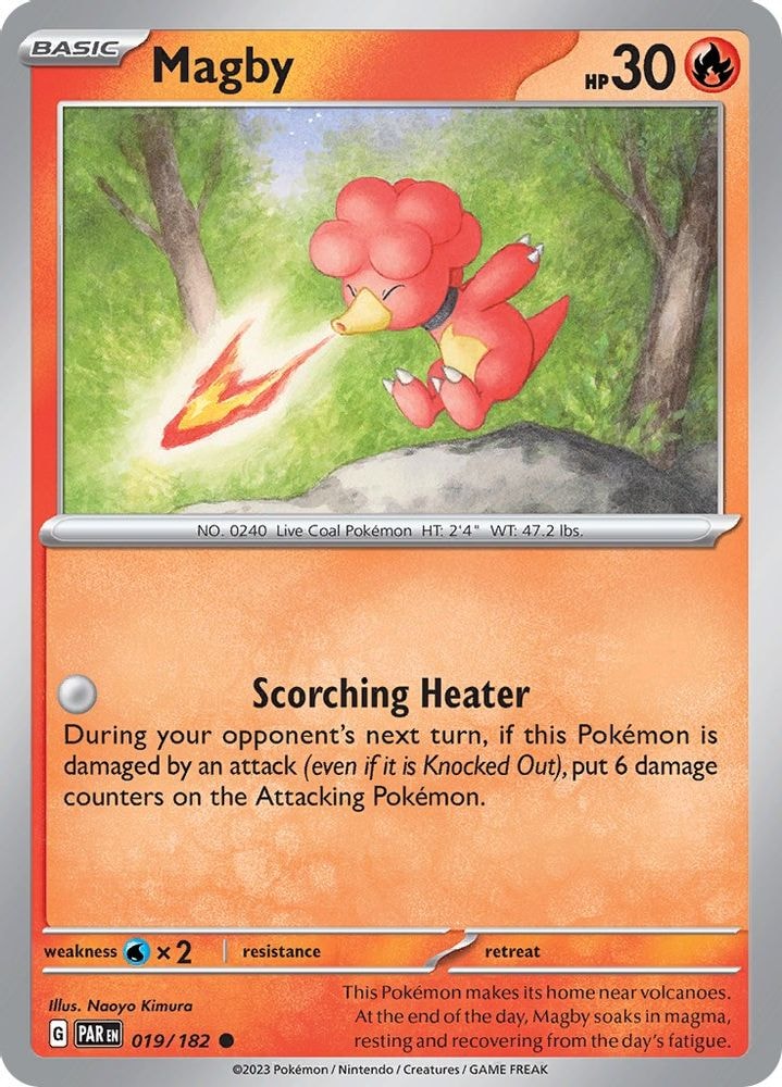 2023 Pokemon: SV04: Paradox Rift (PAR) - Magby - 019/182 (#019/182, Common) (Reverse Holofoil, Near Mint)