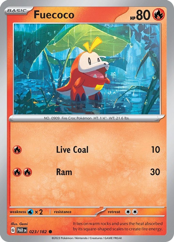 2023 Pokemon: SV04: Paradox Rift (PAR) - Fuecoco (#023/182, Common) (Reverse Holofoil, Near Mint)