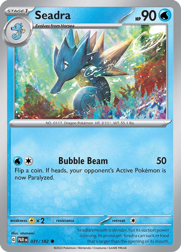 2023 Pokemon: SV04: Paradox Rift (PAR) - Seadra (#031/182, Common) (Reverse Holofoil, Near Mint)