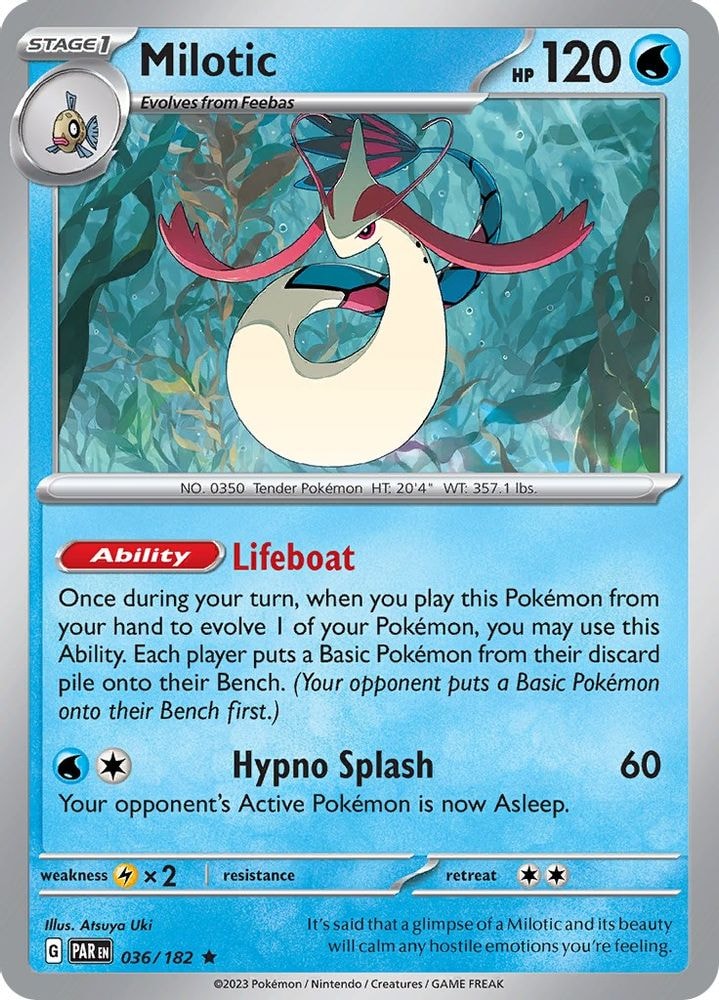2023 Pokemon: SV04: Paradox Rift (PAR) - Milotic (#036/182, Rare) (Reverse Holofoil, Near Mint)