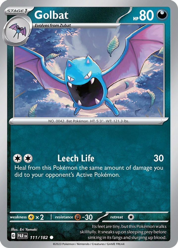 2023 Pokemon: SV04: Paradox Rift (PAR) - Golbat (#111/182, Common) (Reverse Holofoil, Near Mint)