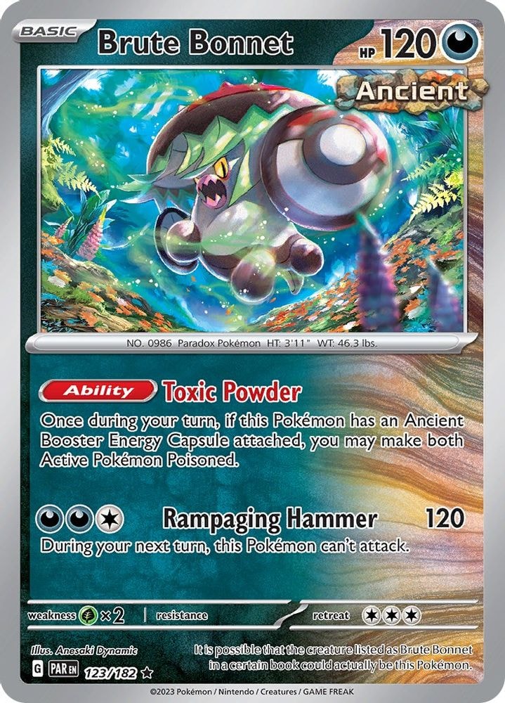 2023 Pokemon: SV04: Paradox Rift (PAR) - Brute Bonnet - 123/182 (#123/182, Rare) (Holofoil, Near Mint)