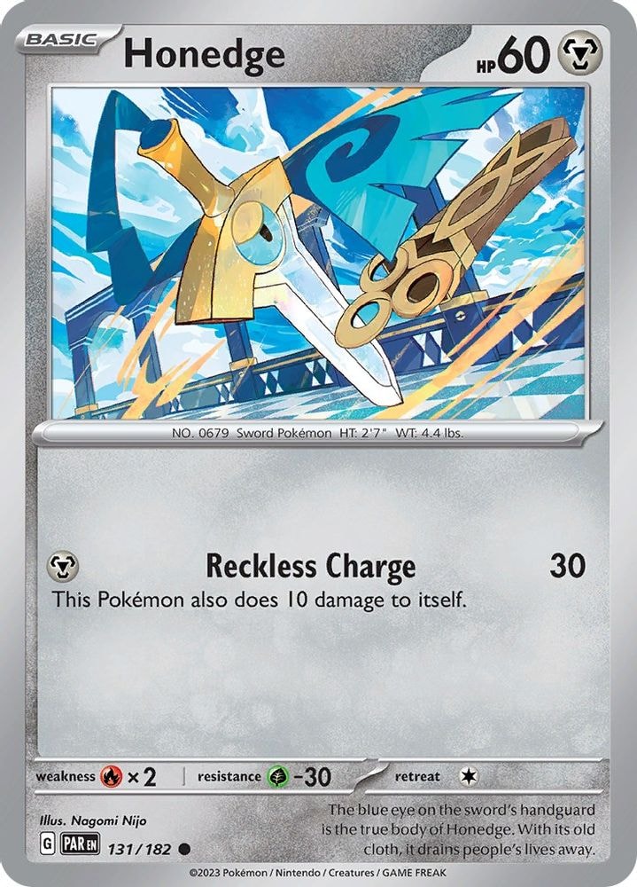 2023 Pokemon: SV04: Paradox Rift (PAR) - Honedge - 131/182 (#131/182, Common) (Reverse Holofoil, Near Mint)