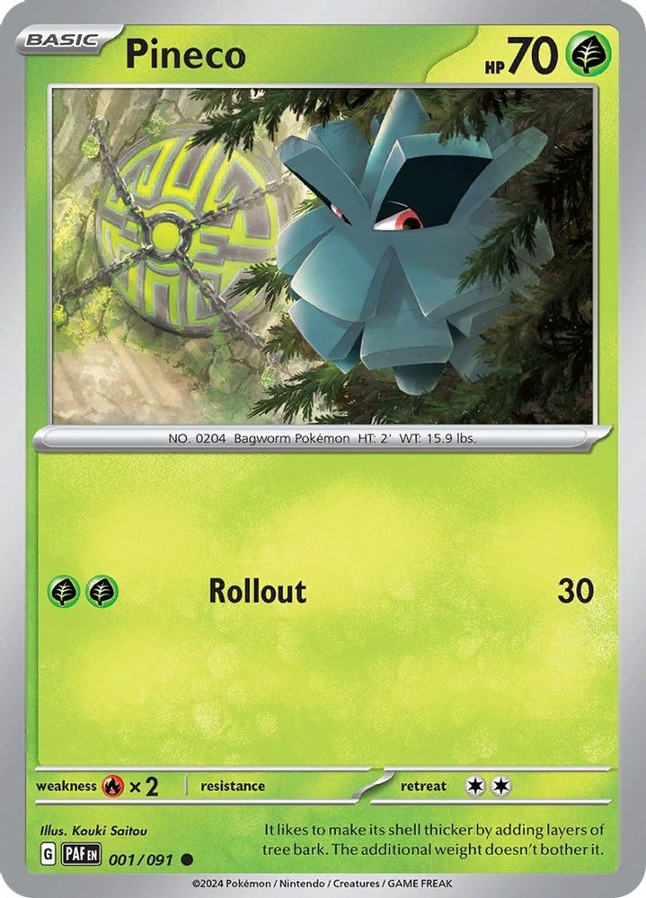 2024 Pokemon: SV: Paldean Fates (PAF) - Pineco - 001/091 (#001/091, Common) (Reverse Holofoil, Near Mint)