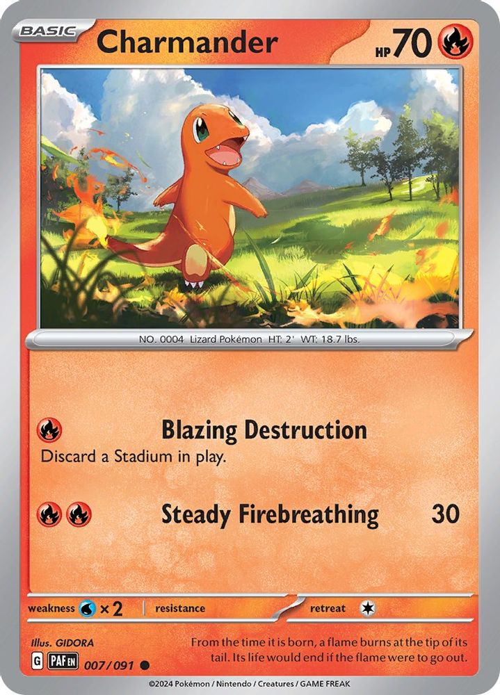 2024 Pokemon: SV: Paldean Fates (PAF) - Charmander 007 091 (#007/091, Common) (Reverse Holofoil, Near Mint)