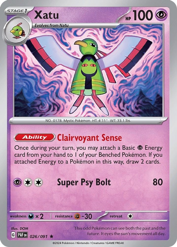 2024 Pokemon: SV: Paldean Fates (PAF) - Xatu - 026/091 (#026/091, Rare)