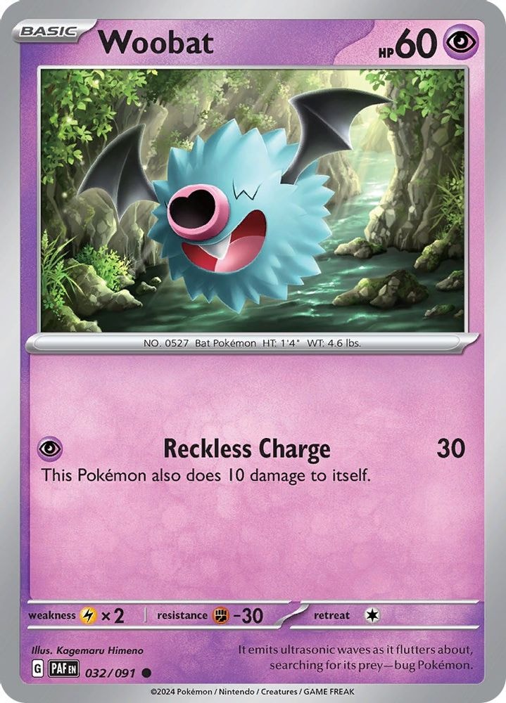 2024 Pokemon: SV: Paldean Fates (PAF) - Woobat (#032/091, Common) (Reverse Holofoil, Near Mint)