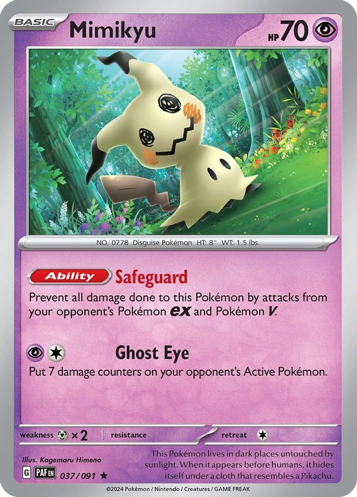 2024 Pokemon: SV: Paldean Fates (PAF) - Mimikyu - 037/091 (#037/091, Rare) (Holofoil, Near Mint)