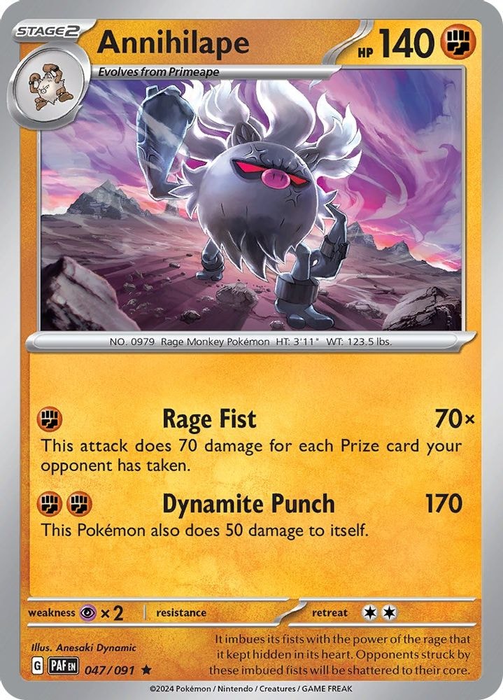 2024 Pokemon: SV: Paldean Fates (PAF) - Annihilape - 047/091 (#047/091, Rare) (Holofoil, Near Mint)