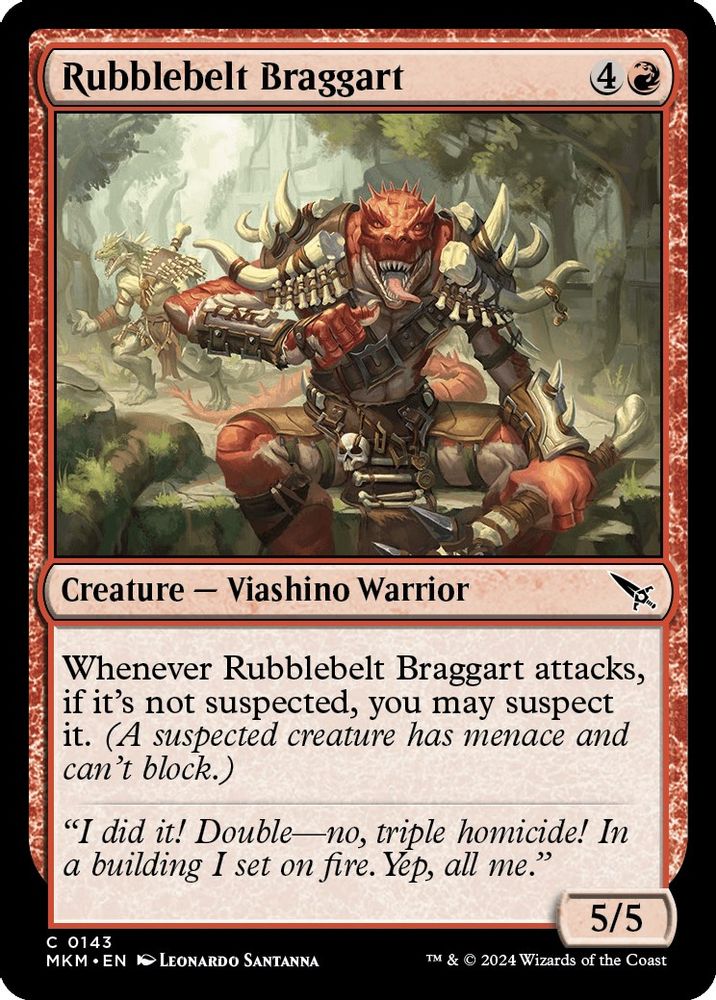 2024 Magic: The Gathering: Murders at Karlov Manor (MKM) - Rubblebelt Braggart (#143, Common)