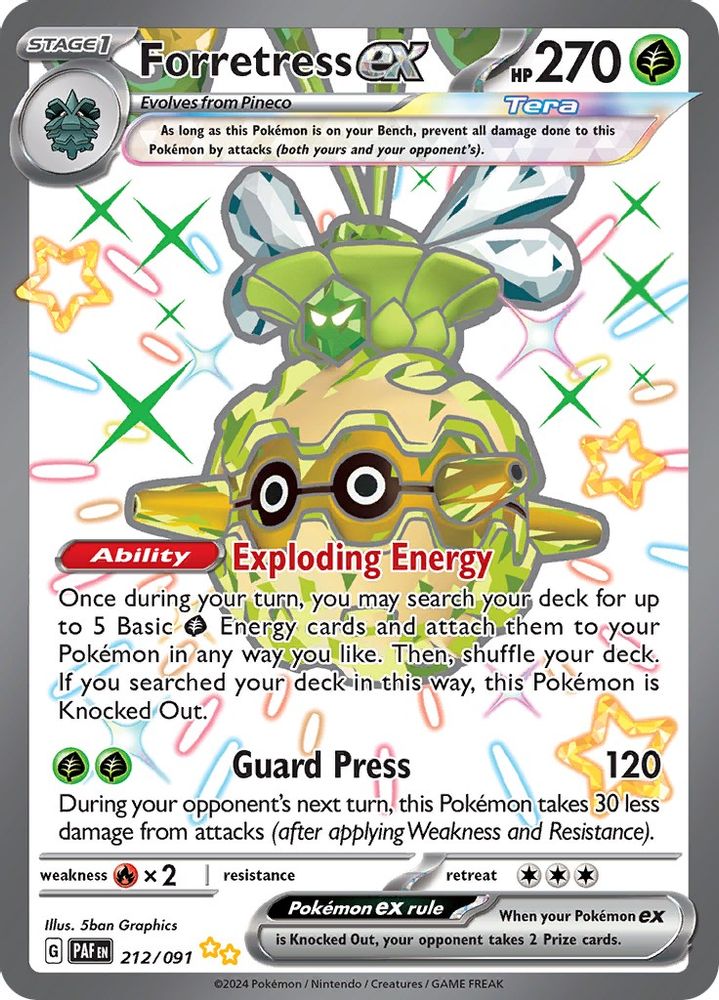 2024 Pokemon: SV: Paldean Fates (PAF) - Forretress ex 212 091 (#212/091, Shiny Ultra Rare) (Holofoil, Near Mint)
