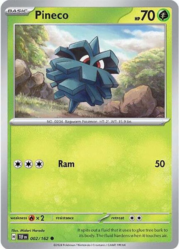 2024 Pokemon: SV05: Temporal Forces (TEF) - Pineco (#002/162, Common) (, Near Mint)