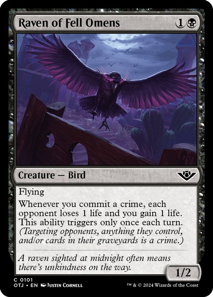 2024 Magic: The Gathering: Outlaws of Thunder Junction (OTJ) - Raven of Fell Omens (#101, Common)