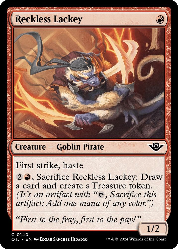 2024 Magic: The Gathering: Outlaws of Thunder Junction (OTJ) - Reckless Lackey (#140, Common) (, Near Mint)