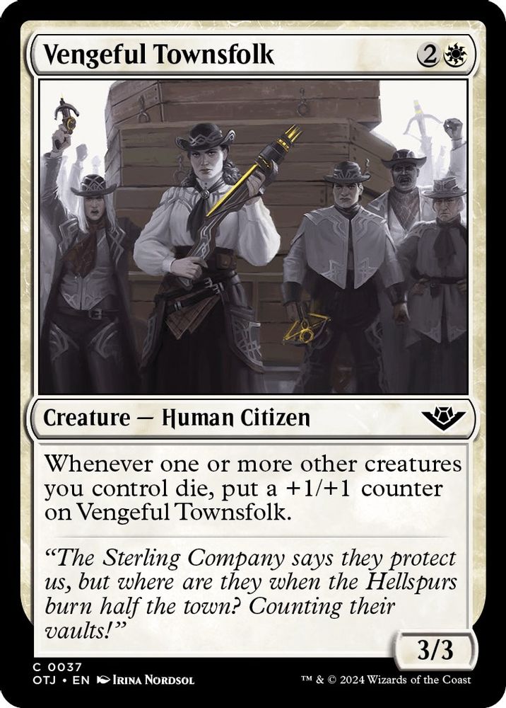 2024 Magic: The Gathering: Outlaws of Thunder Junction (OTJ) - Vengeful Townsfolk (#37, Common)