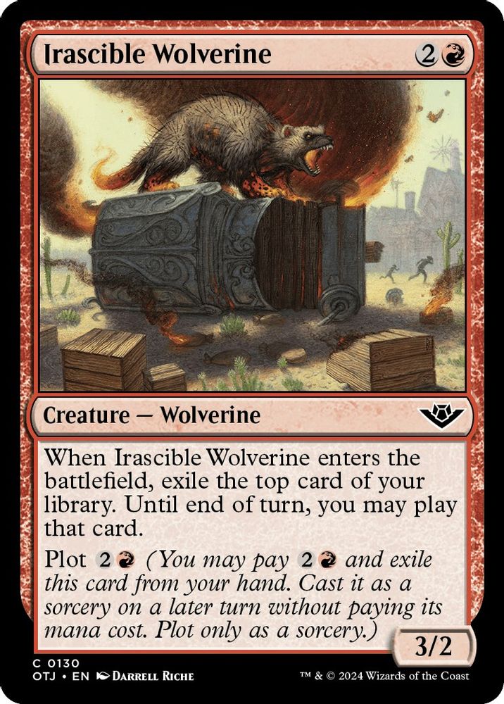 2024 Magic: The Gathering: Outlaws of Thunder Junction (OTJ) - Irascible Wolverine (#130, Common) (, Near Mint)