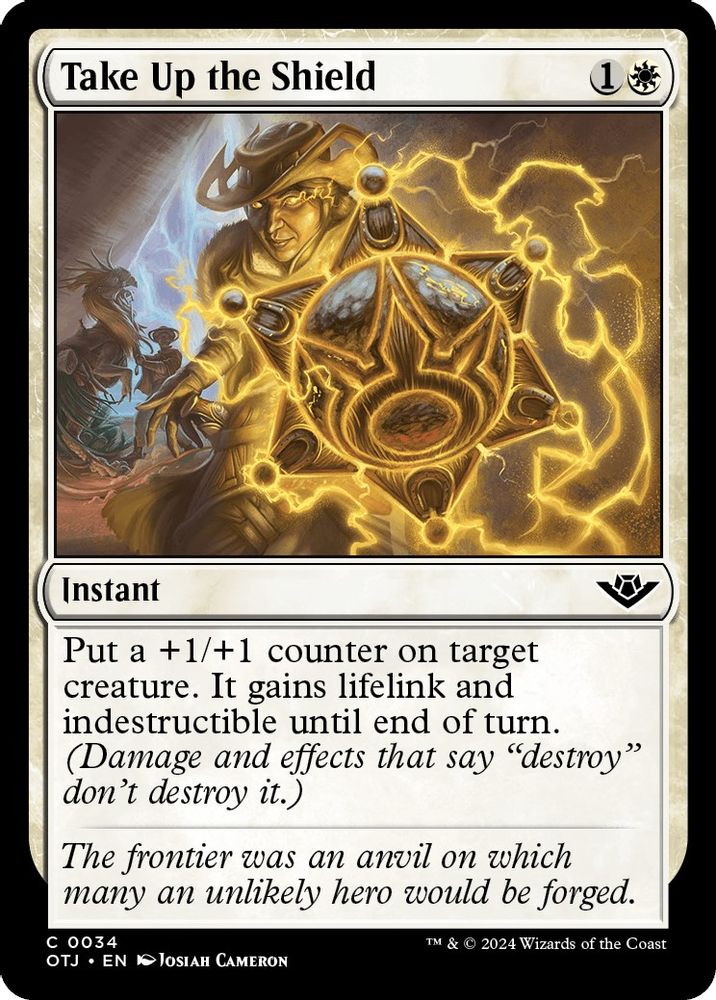 2024 Magic: The Gathering: Outlaws of Thunder Junction (OTJ) - Take Up the Shield (#34, Common) (, Near Mint)