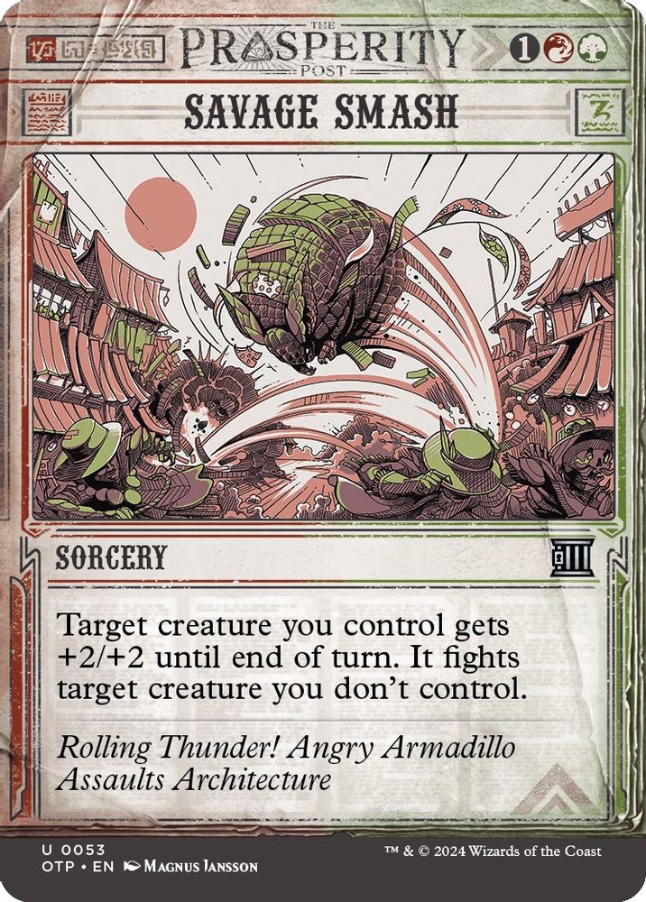 2024 Magic: The Gathering: Outlaws of Thunder Junction: Breaking News (OTP) - Savage Smash (#53, Uncommon) (, Near Mint)