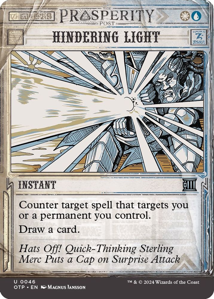 2024 Magic: The Gathering: Outlaws of Thunder Junction: Breaking News (OTP) - Hindering Light (#46, Uncommon)