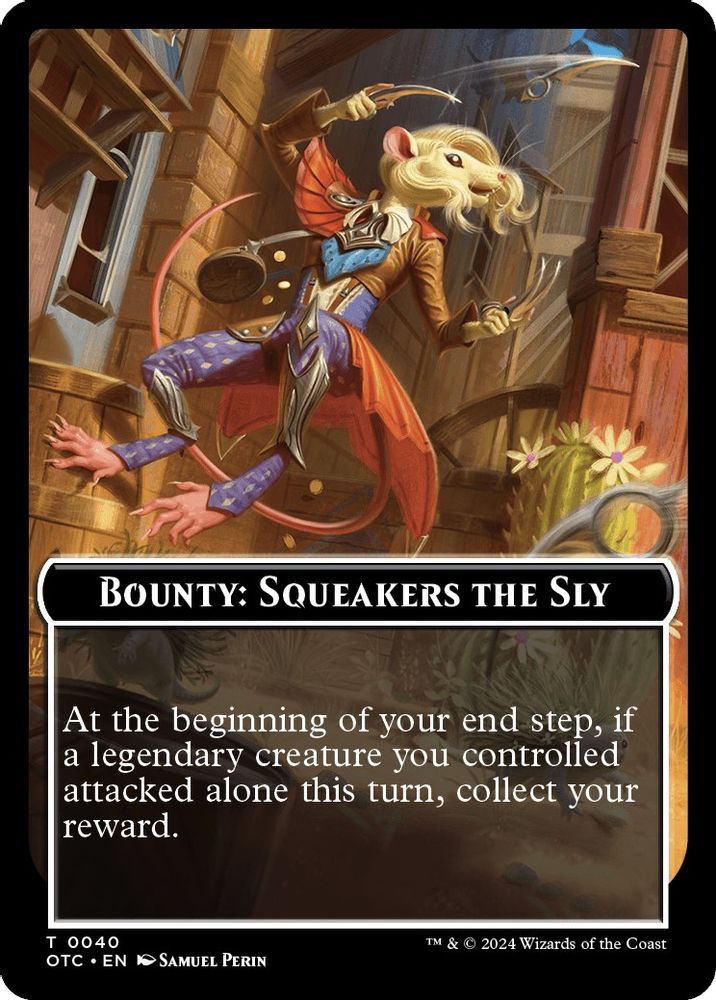 2024 Magic: The Gathering: Commander: Outlaws of Thunder Junction (OTC) - Bounty Squeakers the Sly Bounty Rules Double Sided Token (#40, T) (, Near Mint)