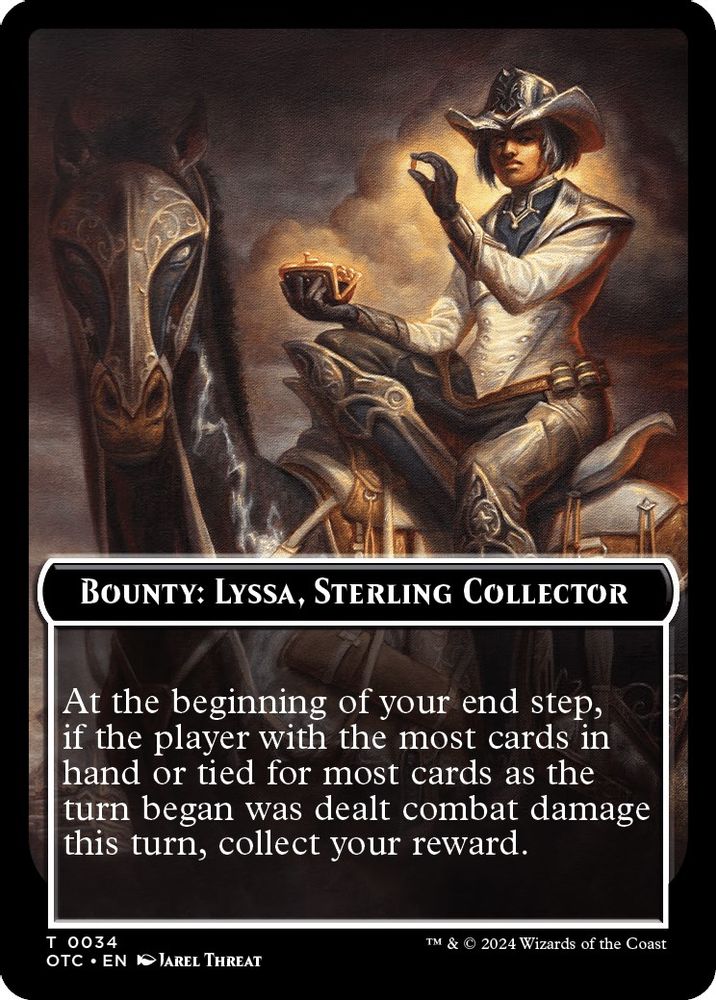 2024 Magic: The Gathering: Commander: Outlaws of Thunder Junction (OTC) - Bounty Lyssa Sterling Collector Bounty Rules Double Sided Token (#34, T) (, Near Mint)