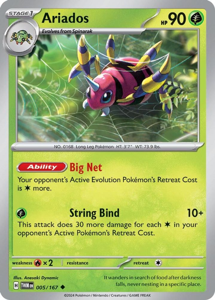 2024 Pokemon: SV06: Twilight Masquerade (TWM) - Ariados (#005/167, Uncommon) (Reverse Holofoil, Near Mint)