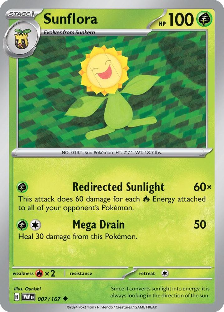2024 Pokemon: SV06: Twilight Masquerade (TWM) - Sunflora 007 167 (#007/167, Uncommon) (Reverse Holofoil, Near Mint)