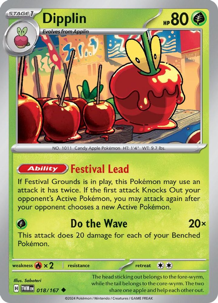 2024 Pokemon: SV06: Twilight Masquerade (TWM) - Dipplin 018 167 (#018/167, Uncommon)