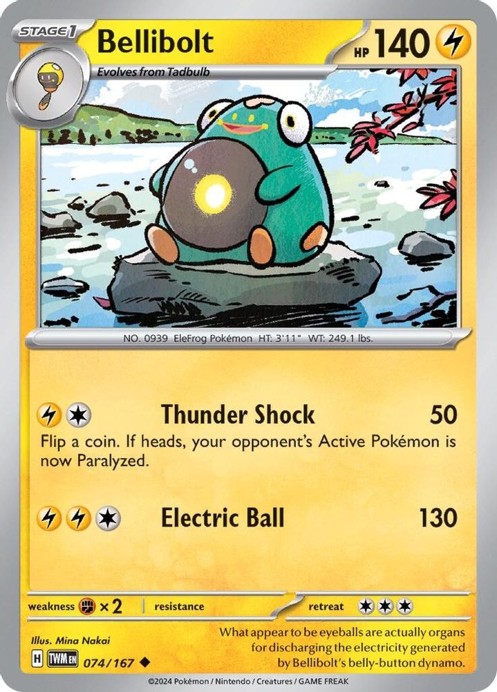 2024 Pokemon: SV06: Twilight Masquerade (TWM) - Bellibolt (#074/167, Uncommon) (Reverse Holofoil, Near Mint)
