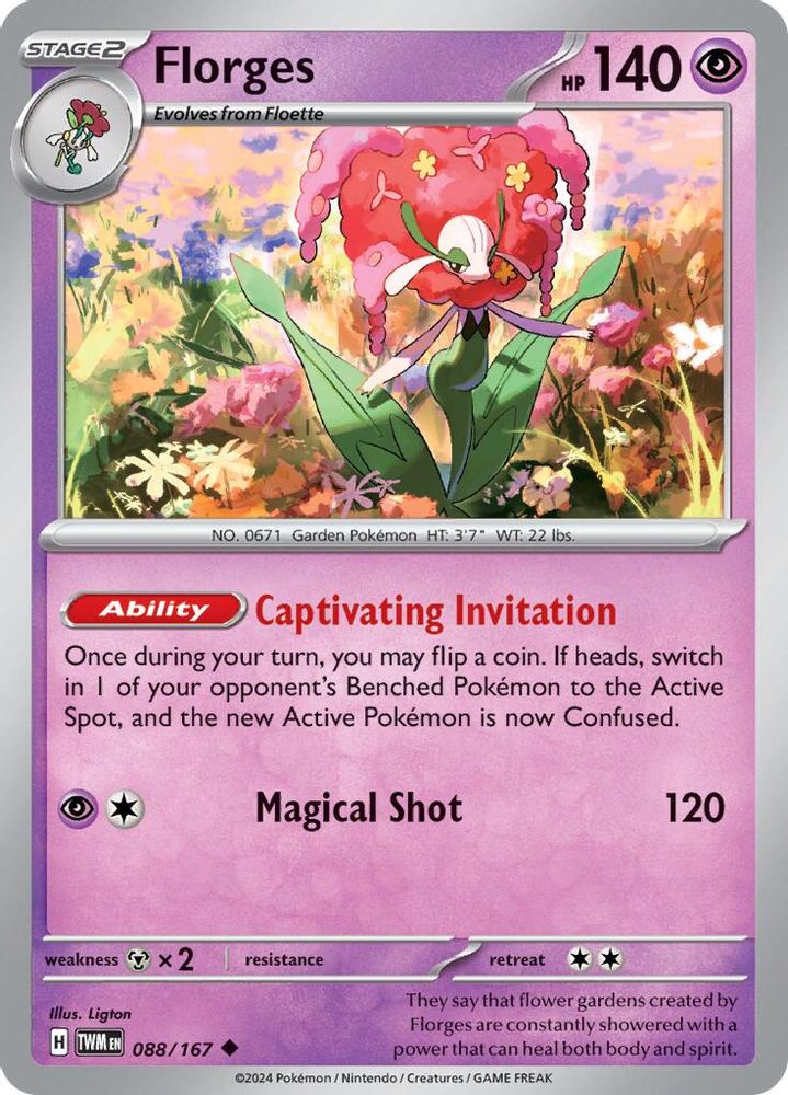 2024 Pokemon: SV06: Twilight Masquerade (TWM) - Florges (#088/167, Uncommon) (Reverse Holofoil, Near Mint)