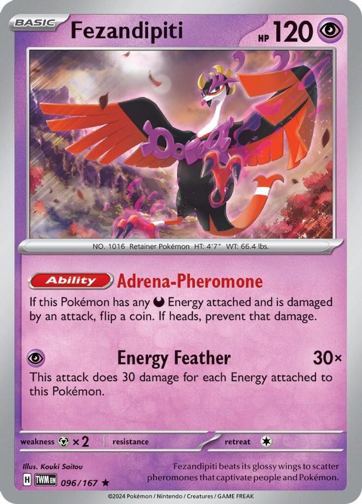 2024 Pokemon: SV06: Twilight Masquerade (TWM) - Fezandipiti (#096/167, Rare) (Reverse Holofoil, Near Mint)