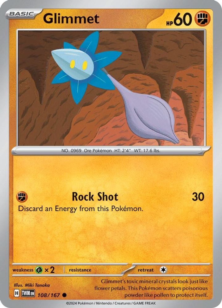 2024 Pokemon: SV06: Twilight Masquerade (TWM) - Glimmet (#108/167, Common) (Reverse Holofoil, Near Mint)