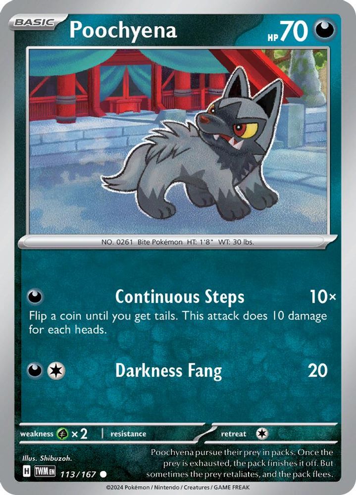 2024 Pokemon: SV06: Twilight Masquerade (TWM) - Poochyena (#113/167, Common) (, Near Mint)